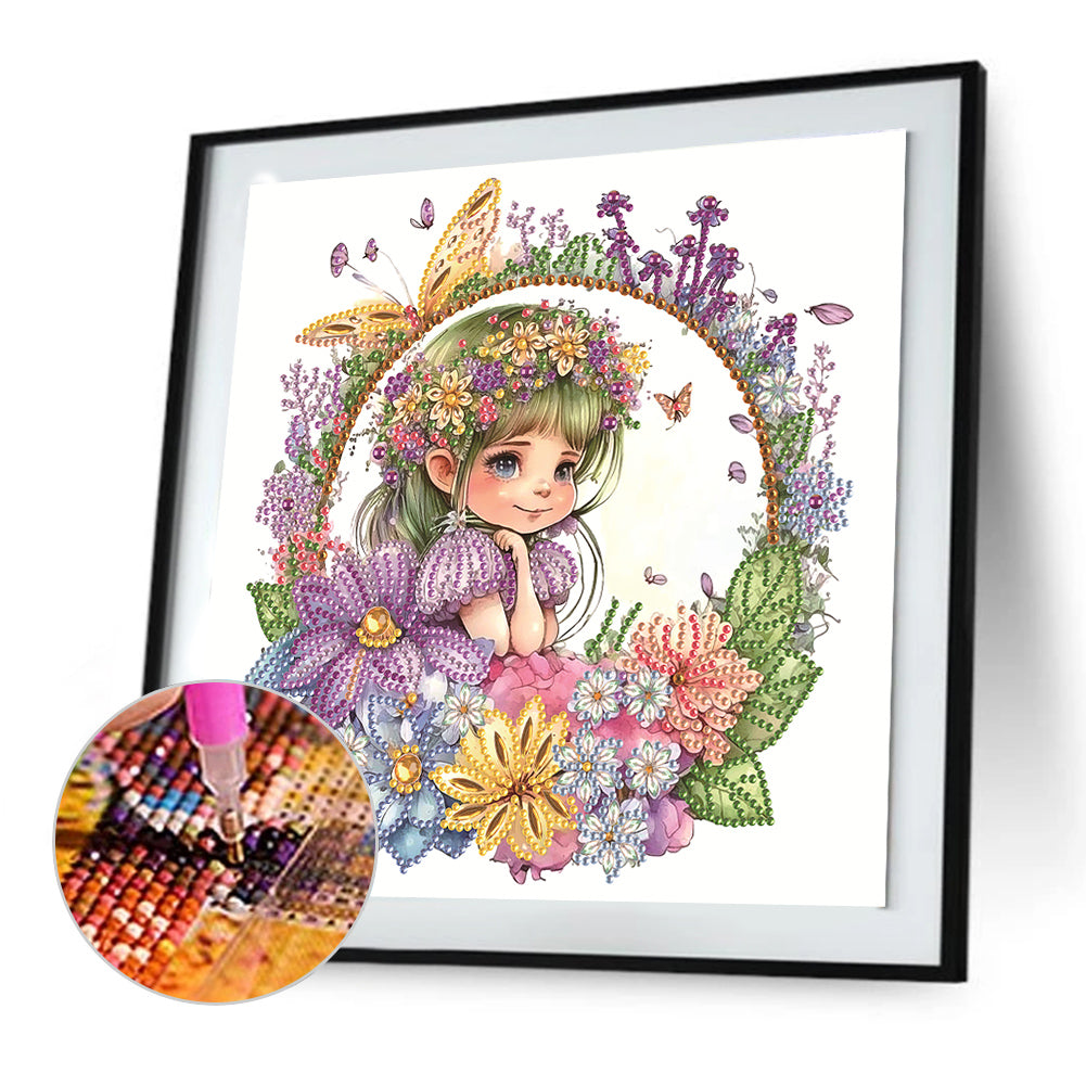 Wreath Fairy Girl - Special Shaped Drill Diamond Painting 30*30CM