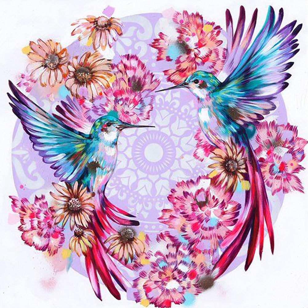 Hummingbird Under Flower - Full Round Drill Diamond Painting 30*30CM