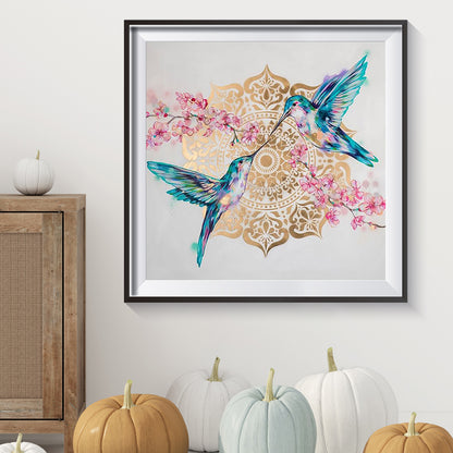 Hummingbird Beside Peach Blossom - Full Round Drill Diamond Painting 30*30CM