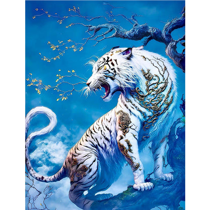 White Tiger On The Mountain - Full Round Drill Diamond Painting 30*40CM