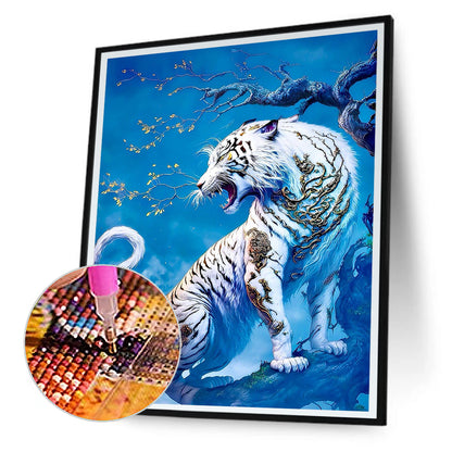 White Tiger On The Mountain - Full Round Drill Diamond Painting 30*40CM