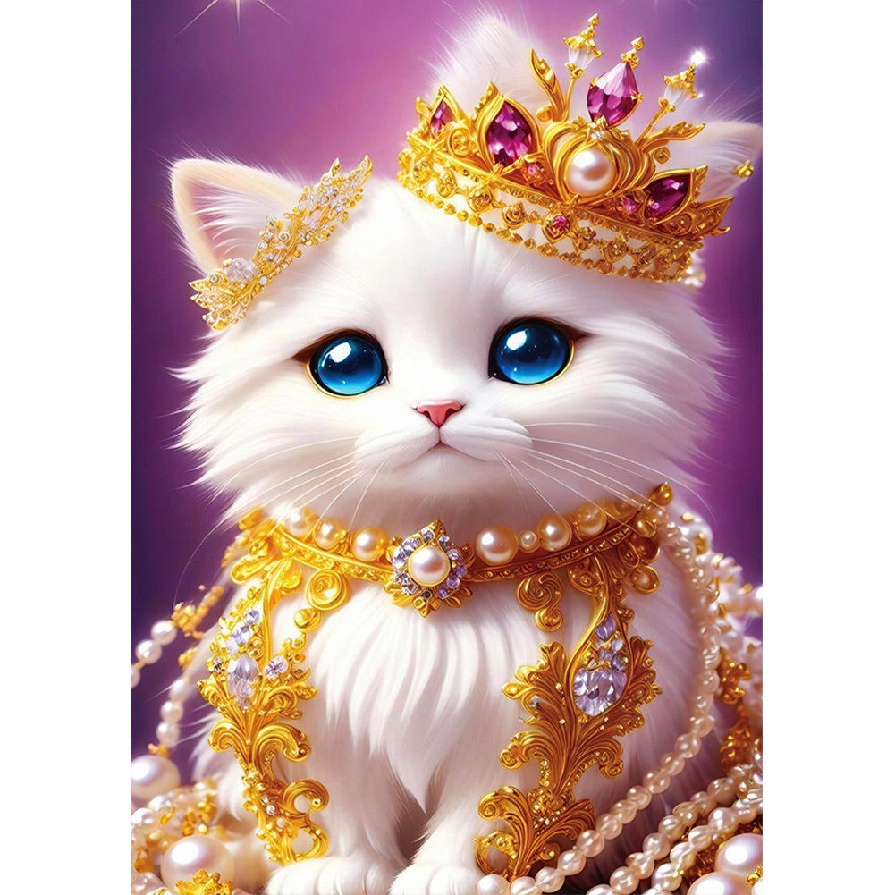 Cat With Pearl Necklace - Full Round Drill Diamond Painting 30*40CM