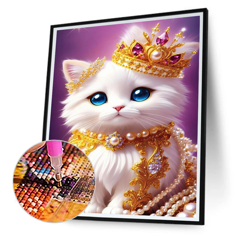 Cat With Pearl Necklace - Full Round Drill Diamond Painting 30*40CM