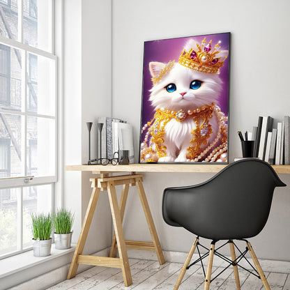 Cat With Pearl Necklace - Full Round Drill Diamond Painting 30*40CM