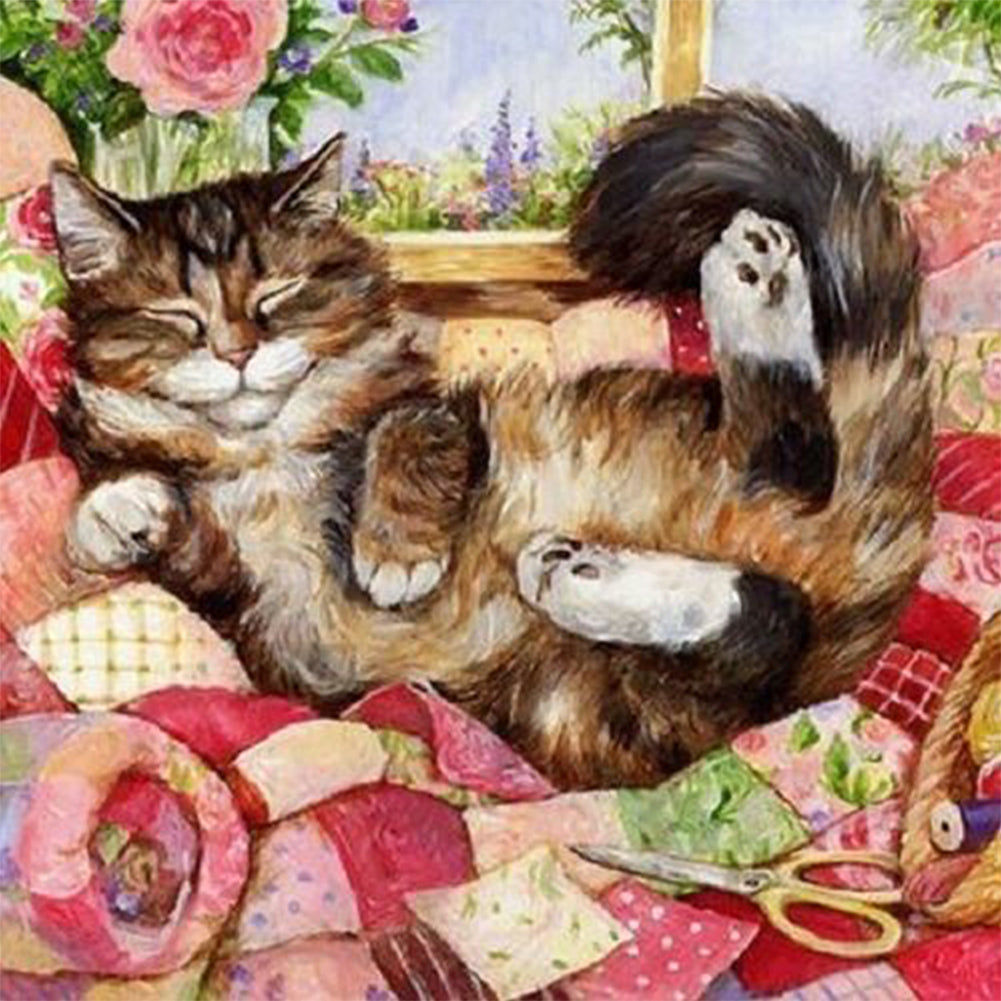 Sleeping Cat - Full Round Drill Diamond Painting 30*30CM