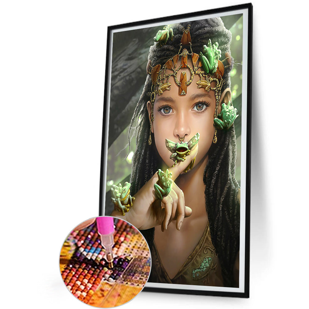 Girl Holding A Frog - Full Round Drill Diamond Painting 30*50CM
