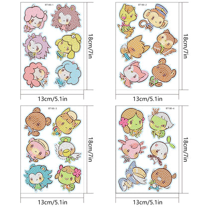 4pcs Diamond Mosaic Sticker Art Crafts Cartoon Gem Sticker DIY for Kids Beginner