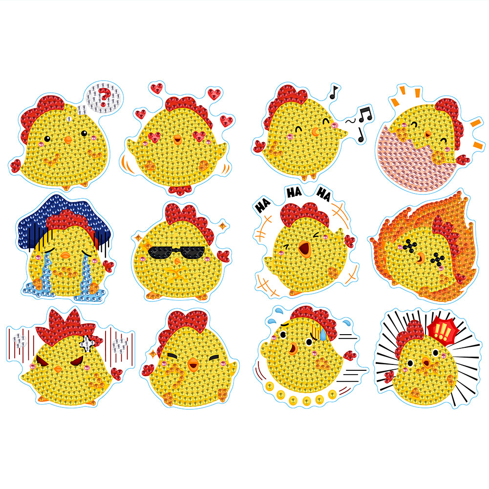 2pcs Diamond Mosaic Sticker Art Crafts Chicken Gem Sticker DIY for Kids Beginner