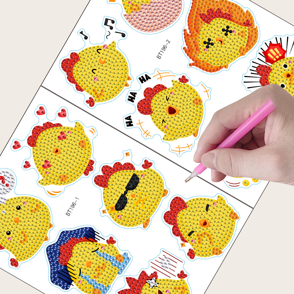 2pcs Diamond Mosaic Sticker Art Crafts Chicken Gem Sticker DIY for Kids Beginner