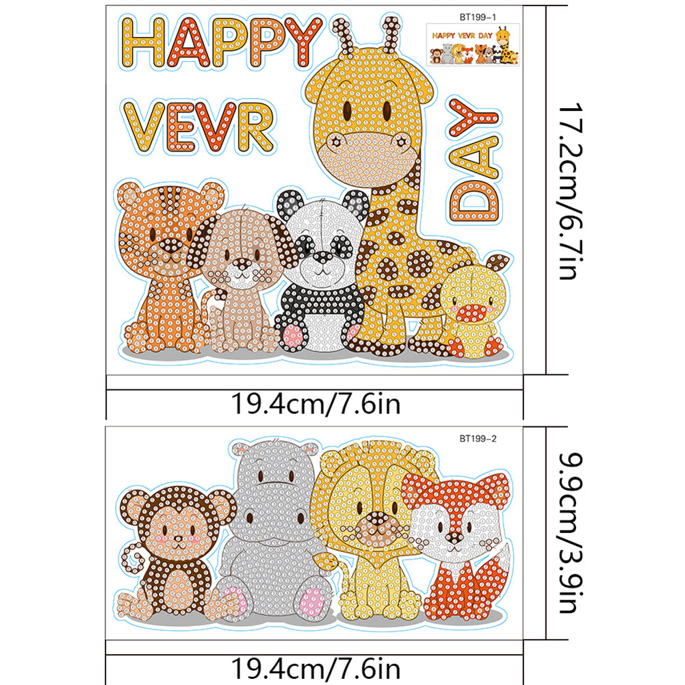 2pcs Diamond Mosaic Sticker Art Crafts Animal DIY Cartoon Stickers Children Gift