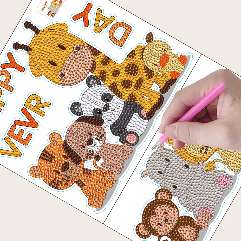 2pcs Diamond Mosaic Sticker Art Crafts Animal DIY Cartoon Stickers Children Gift