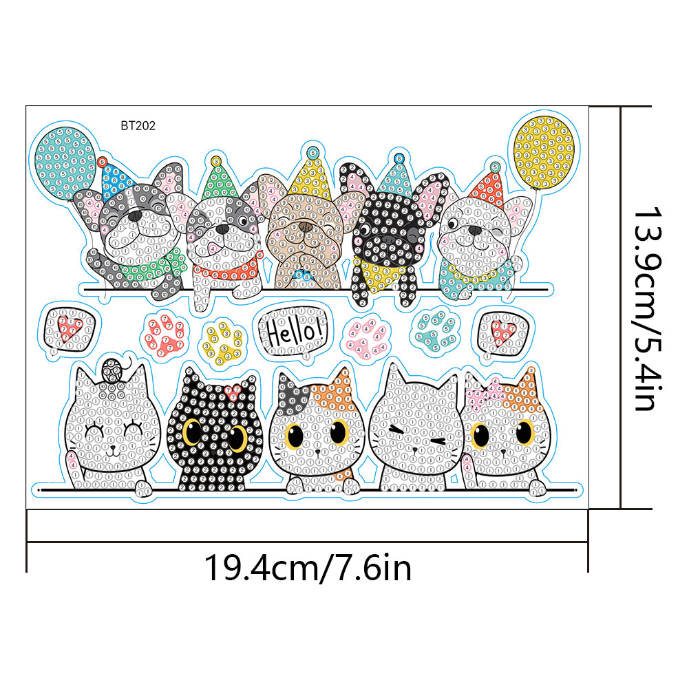 Cat Dog Diamond Mosaic Sticker Art Crafts DIY Cartoon Stickers for Kids Beginner
