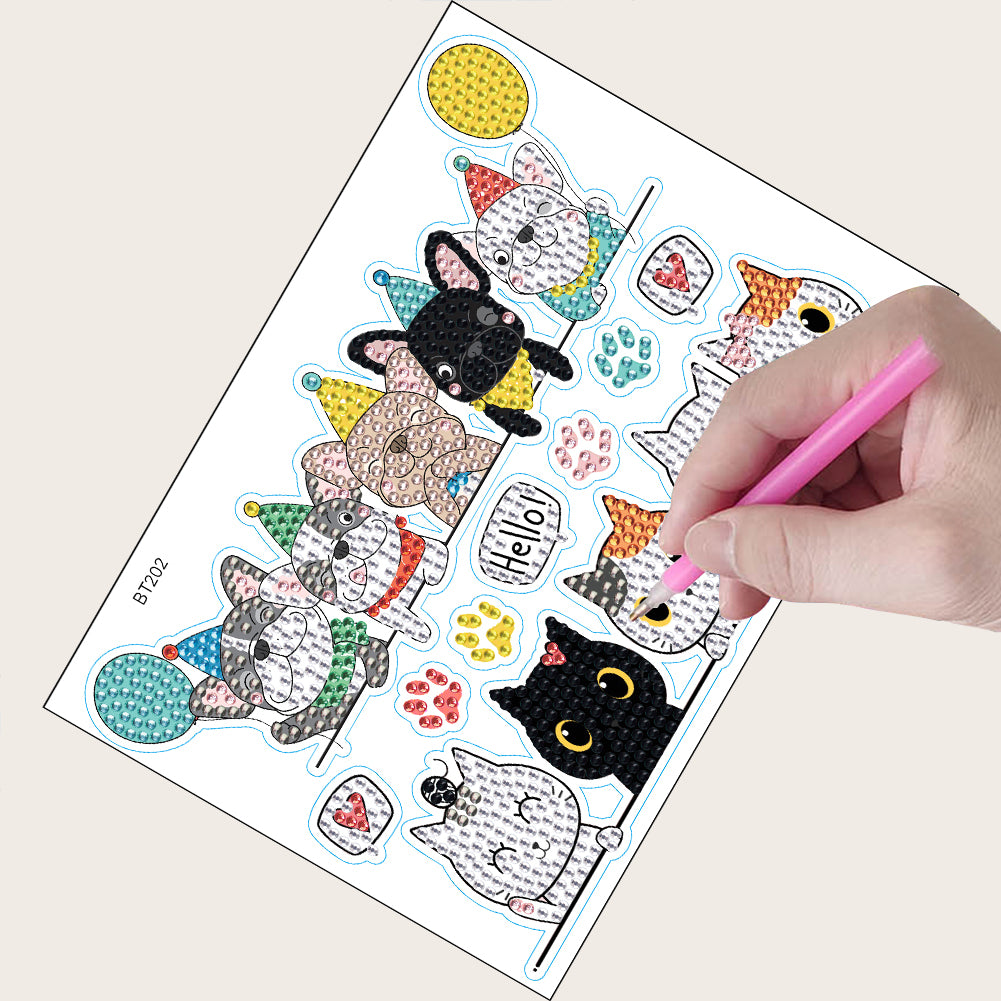 Cat Dog Diamond Mosaic Sticker Art Crafts DIY Cartoon Stickers for Kids Beginner