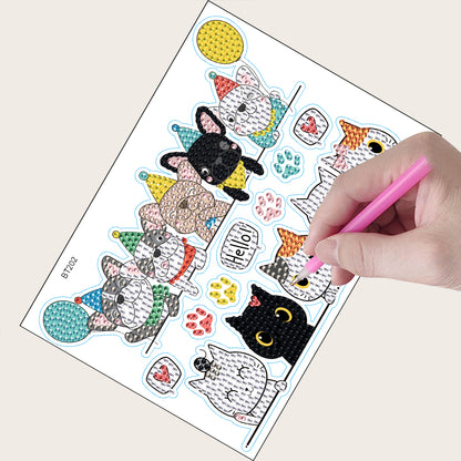 Cat Dog Diamond Mosaic Sticker Art Crafts DIY Cartoon Stickers for Kids Beginner
