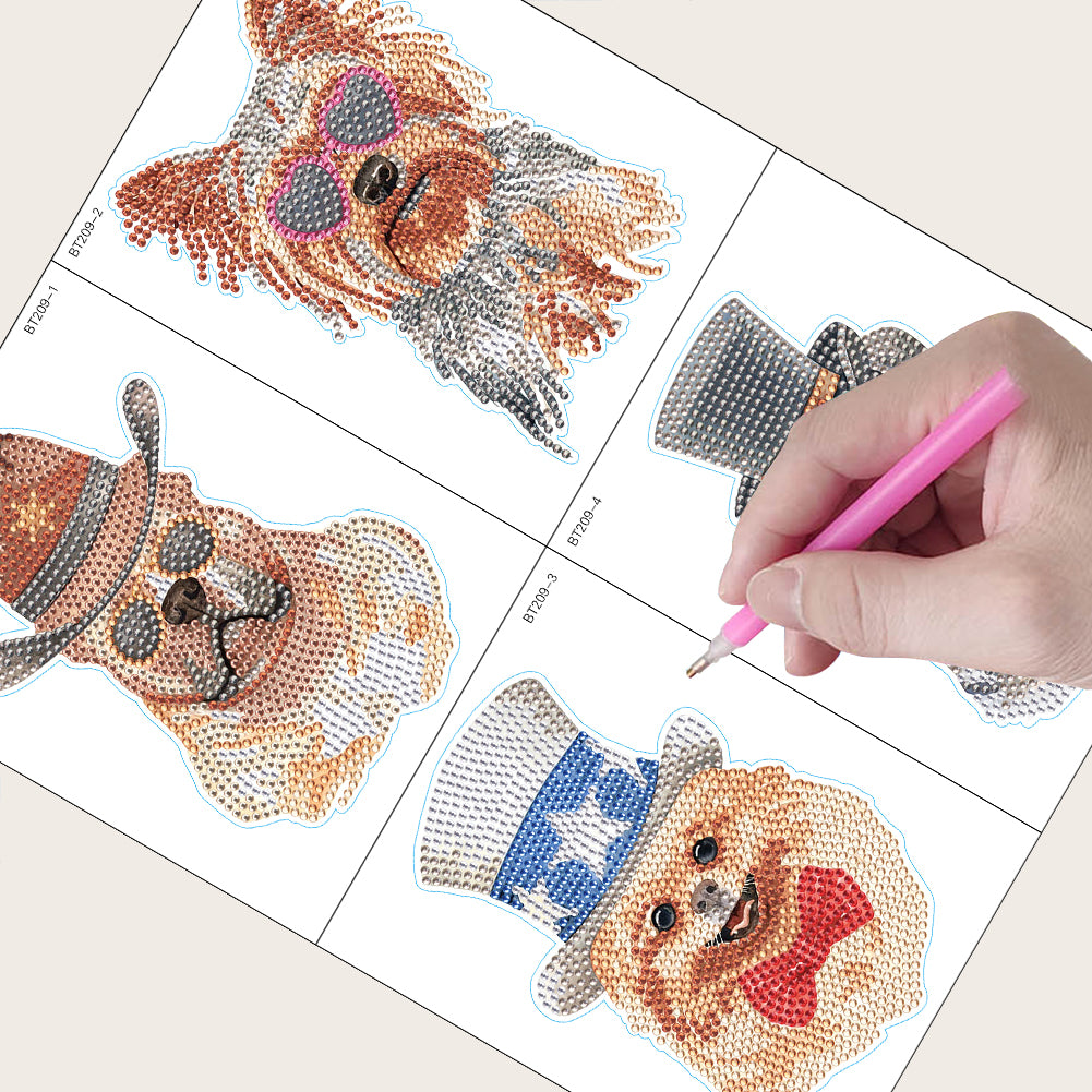 4pcs Diamond Mosaic Sticker Art Crafts Dog DIY Children Gift Diamond Art Sticker