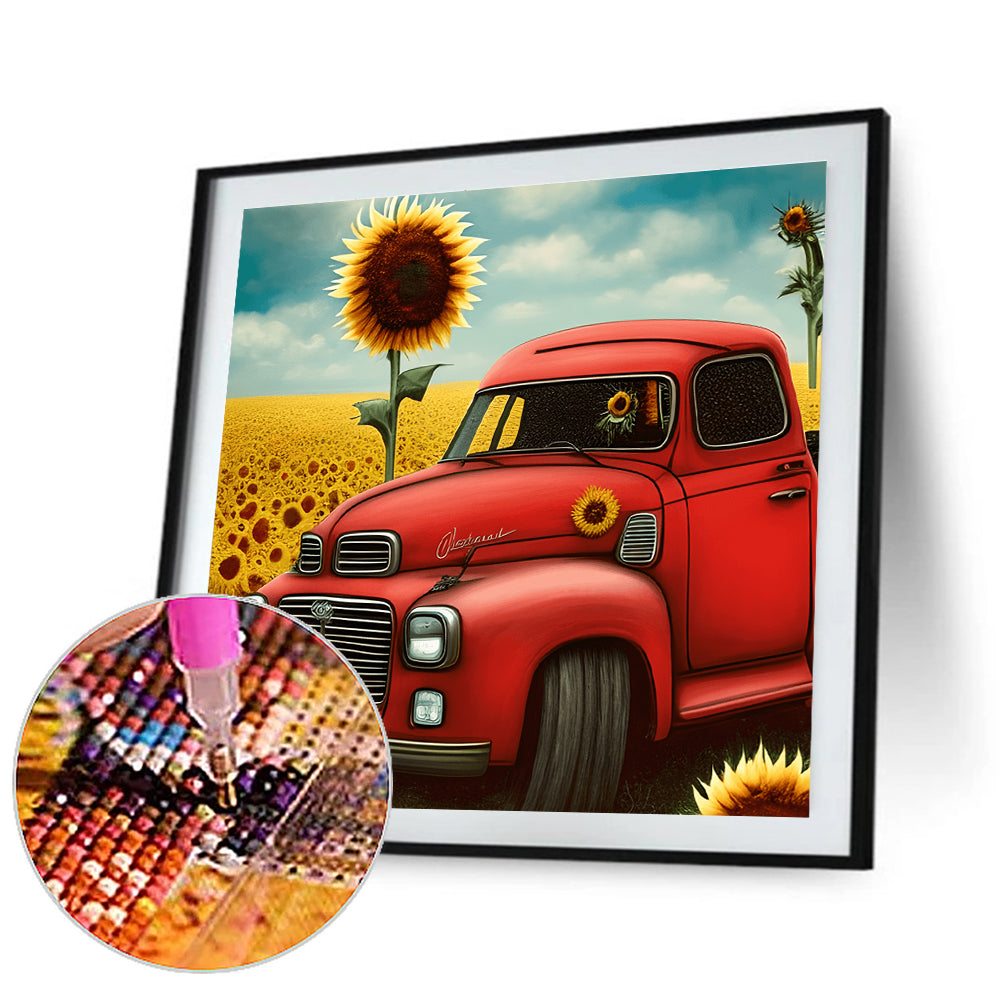 Field Red Car - Full Round Drill Diamond Painting 30*30CM