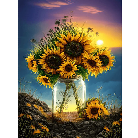 Sunflower Glass Bottle - Full Round Drill Diamond Painting 30*40CM