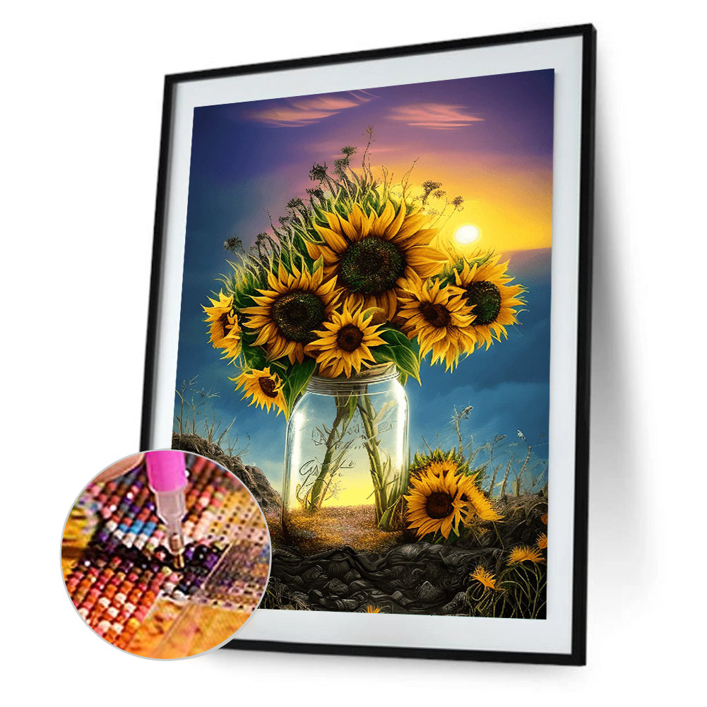 Sunflower Glass Bottle - Full Round Drill Diamond Painting 30*40CM