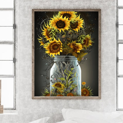 Sunflower Glass Bottle - Full Round Drill Diamond Painting 30*40CM