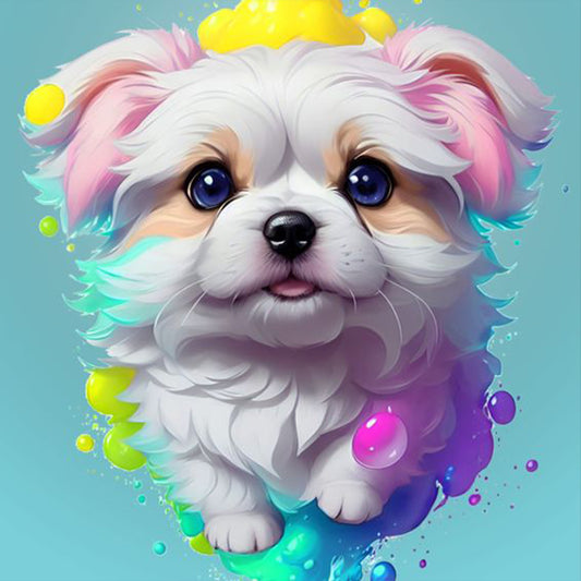 White Dog Under Paint - Full Round Drill Diamond Painting 30*30CM