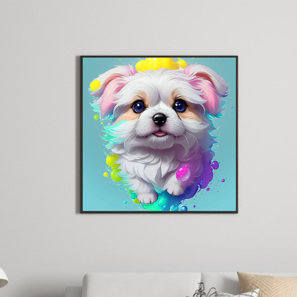 White Dog Under Paint - Full Round Drill Diamond Painting 30*30CM