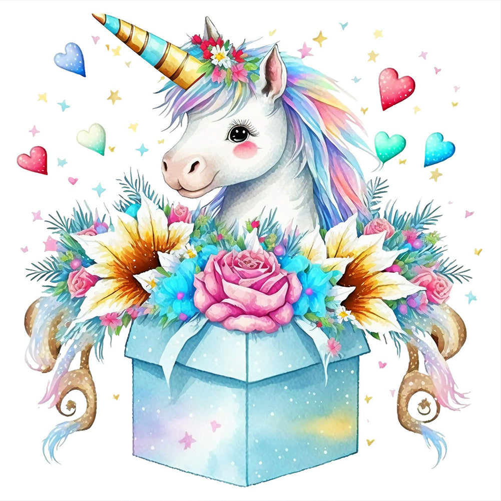 Unicorn Gift Box - Full Round Drill Diamond Painting 30*30CM