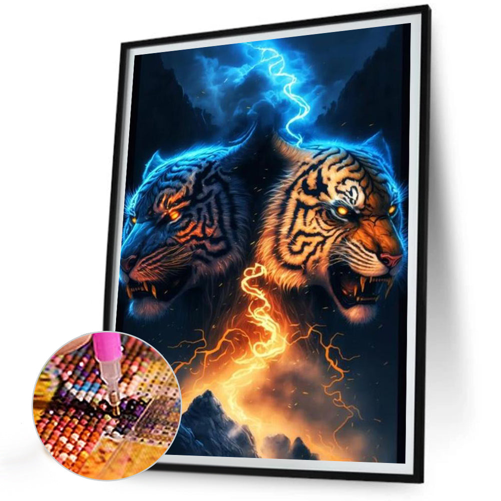 Ice Fire Tiger - Full Round Drill Diamond Painting 30*40CM