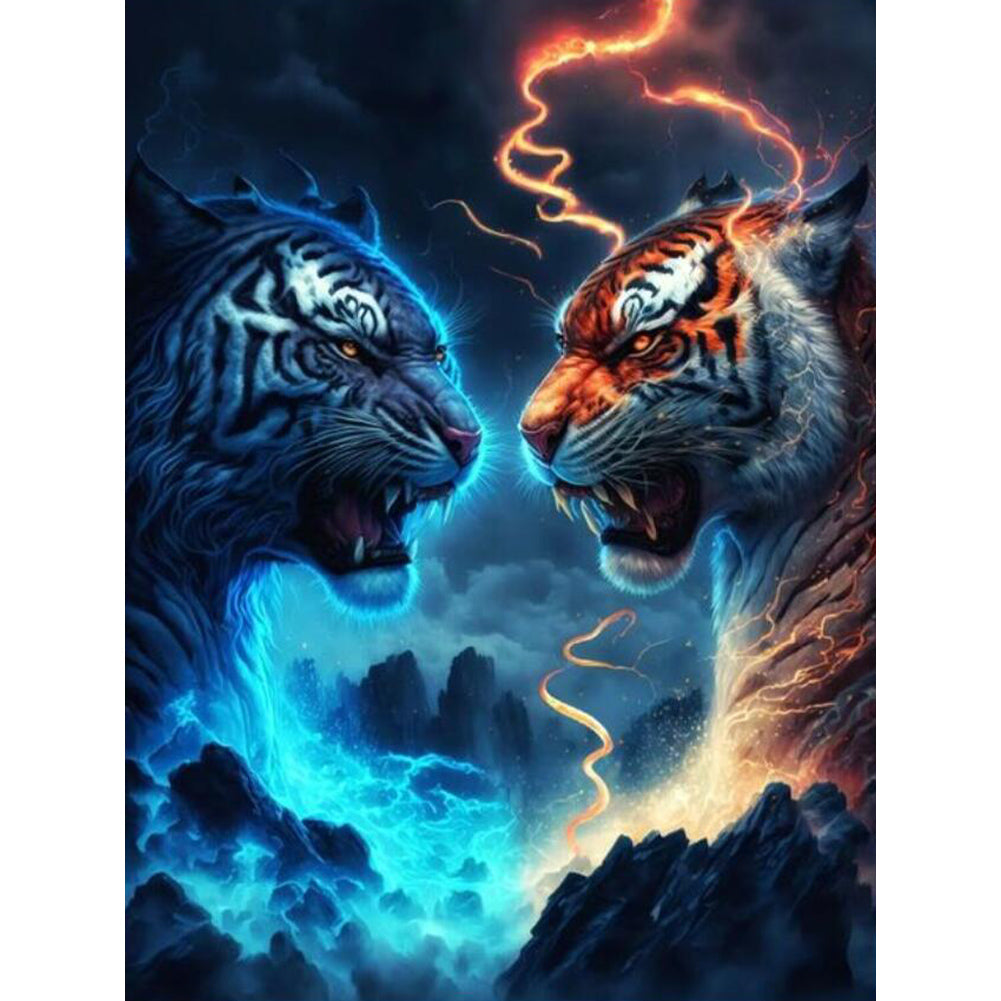 Ice Fire Tiger - Full Round Drill Diamond Painting 30*40CM