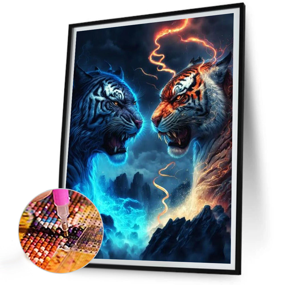 Ice Fire Tiger - Full Round Drill Diamond Painting 30*40CM