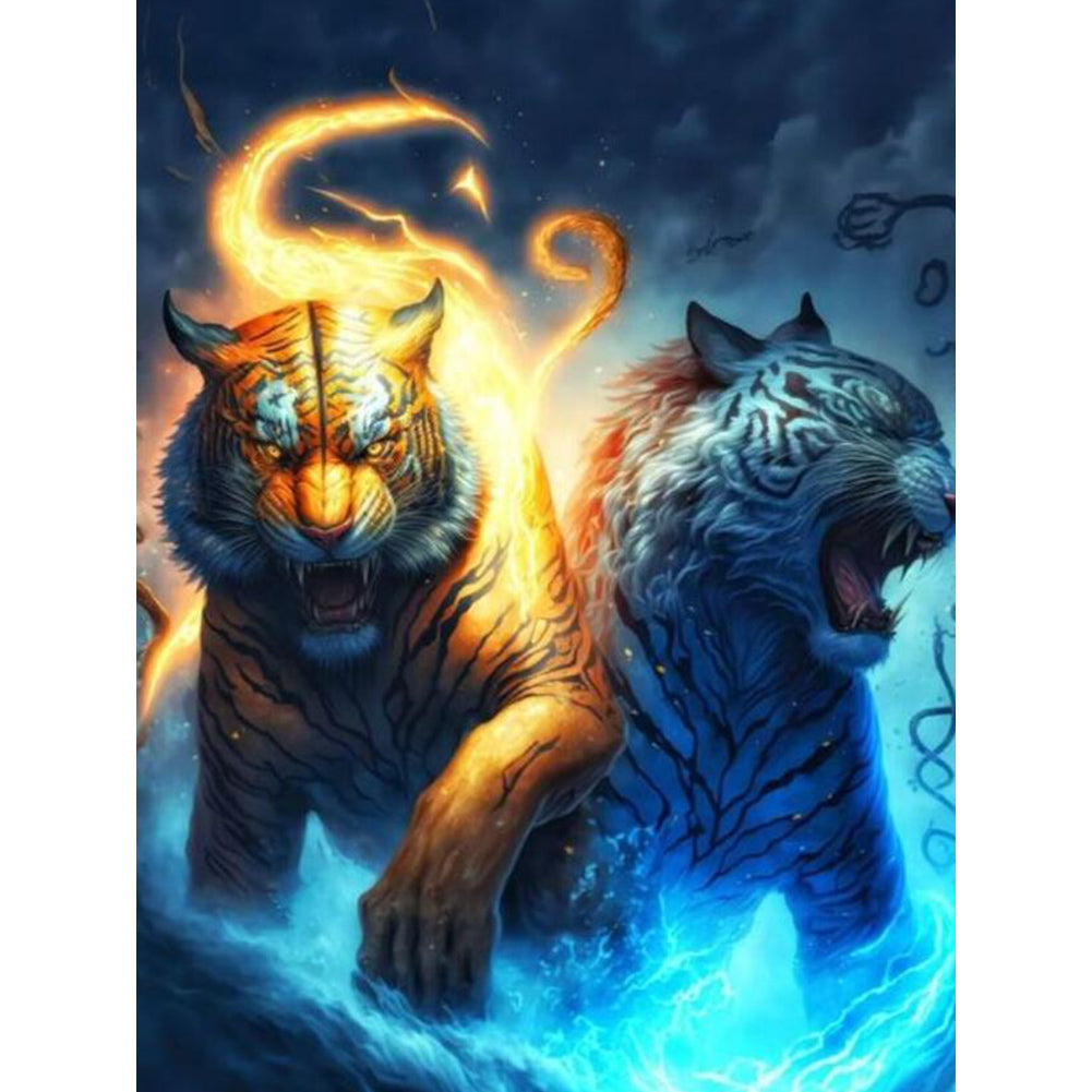 Ice Fire Tiger - Full Round Drill Diamond Painting 30*40CM