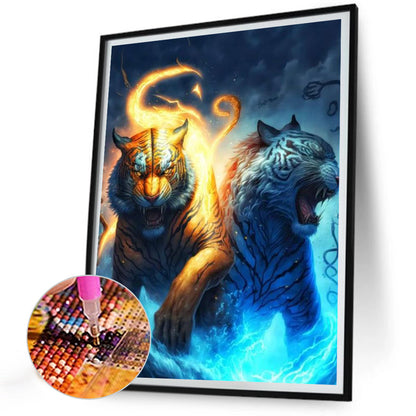 Ice Fire Tiger - Full Round Drill Diamond Painting 30*40CM