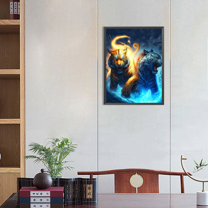 Ice Fire Tiger - Full Round Drill Diamond Painting 30*40CM