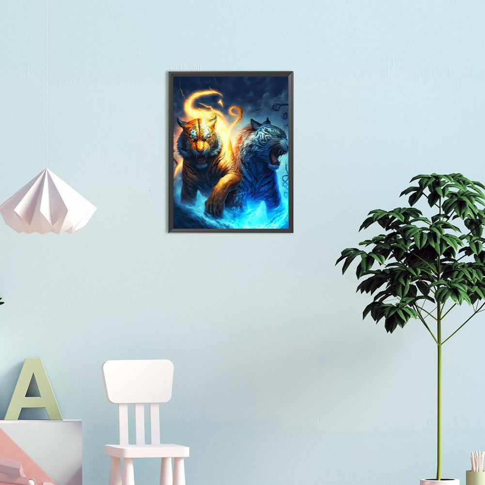 Ice Fire Tiger - Full Round Drill Diamond Painting 30*40CM