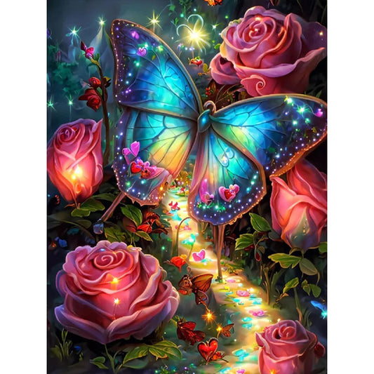 Rose Butterfly Path - Full Square Drill Diamond Painting 30*40CM