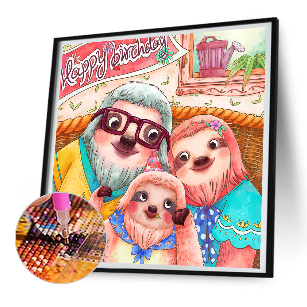 Sloth Family - Full Round Drill Diamond Painting 30*30CM