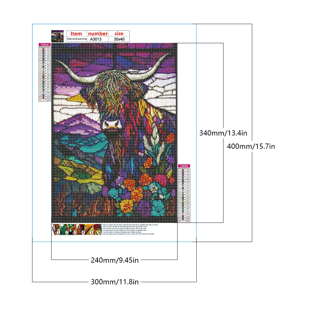 Highland Yak Glass Painting - Full Round Drill Diamond Painting 30*40CM