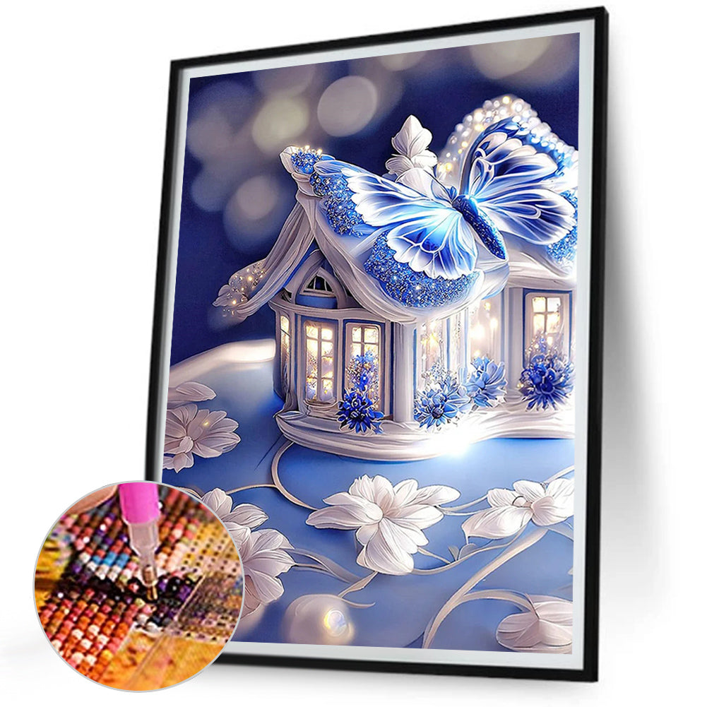 Blue Butterfly House - Full Square Drill Diamond Painting 30*40CM