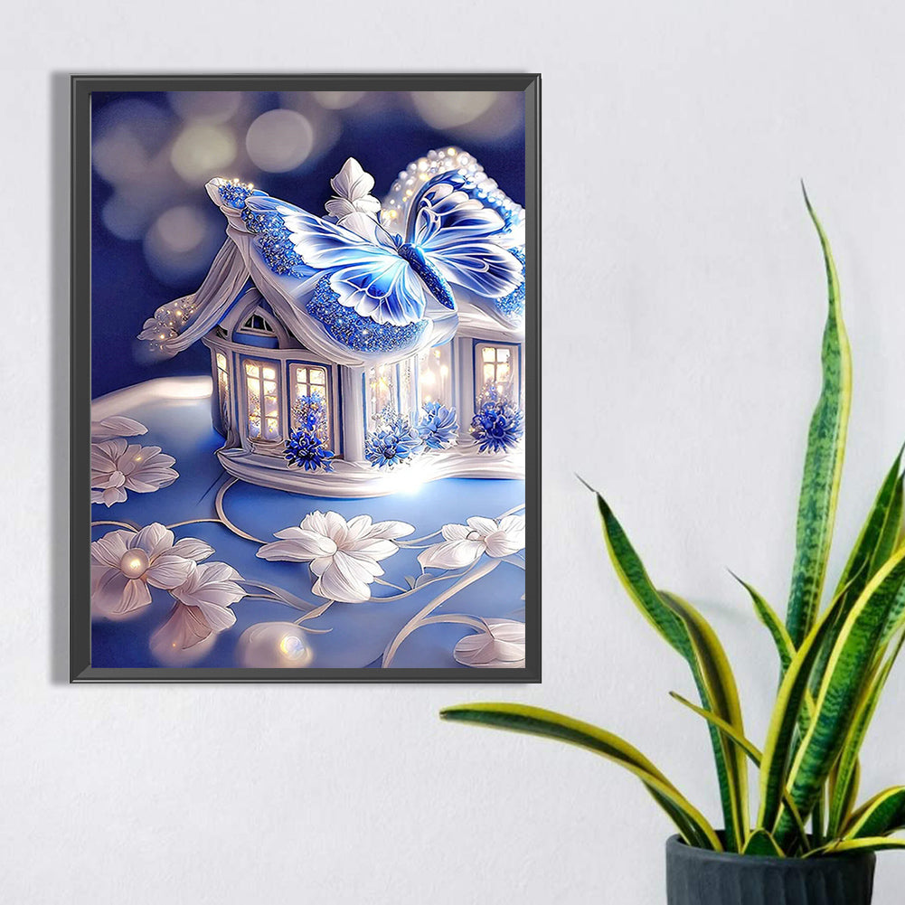 Blue Butterfly House - Full Square Drill Diamond Painting 30*40CM