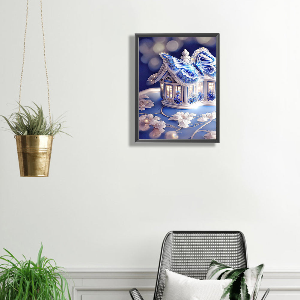 Blue Butterfly House - Full Square Drill Diamond Painting 30*40CM