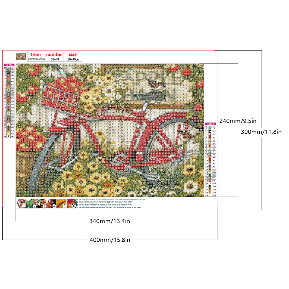 Bike In Flowers - Full Round Drill Diamond Painting 40*30CM