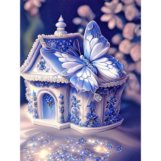 Blue Butterfly House - Full Square Drill Diamond Painting 30*40CM