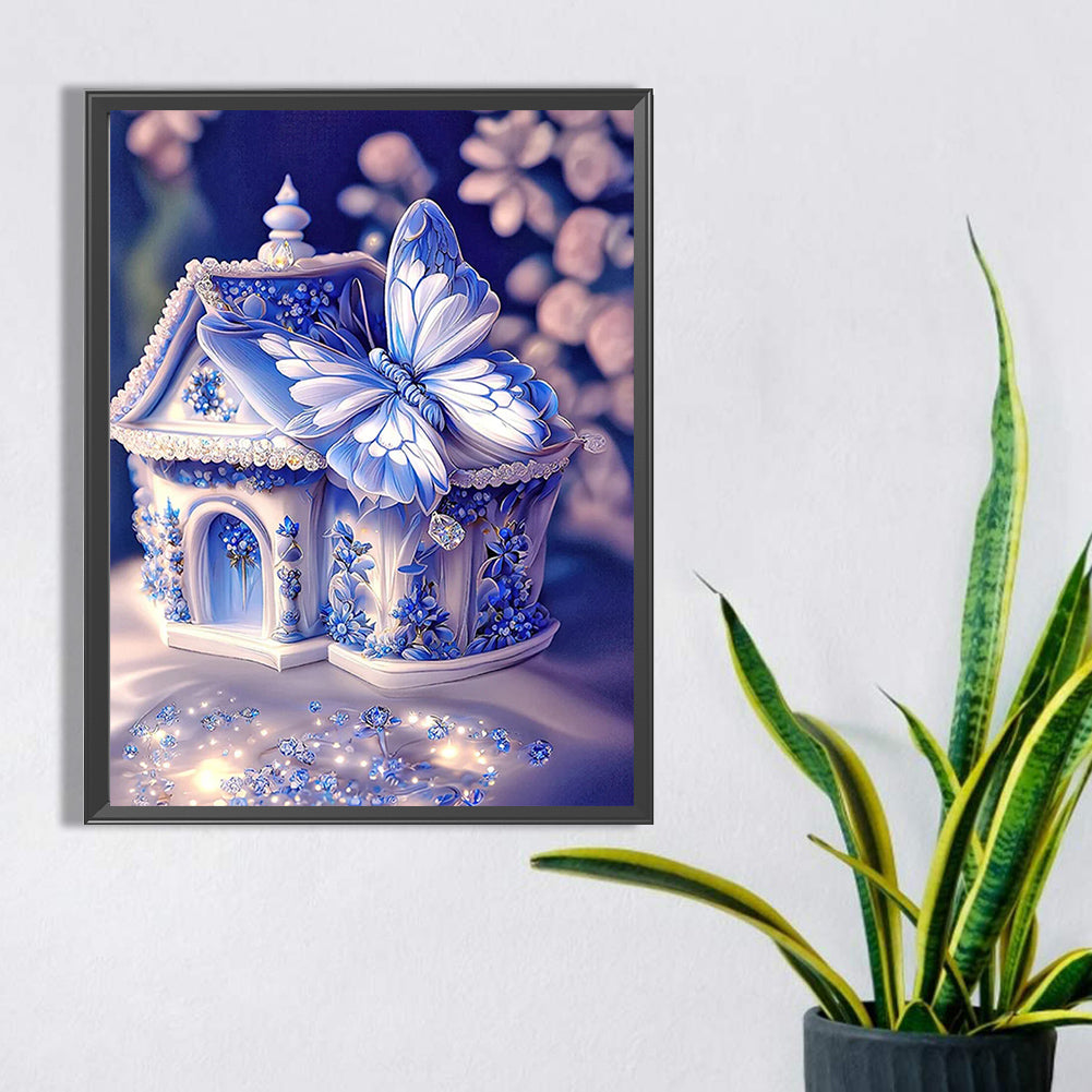 Blue Butterfly House - Full Square Drill Diamond Painting 30*40CM
