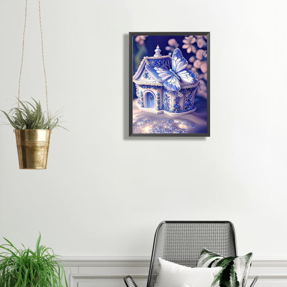Blue Butterfly House - Full Square Drill Diamond Painting 30*40CM