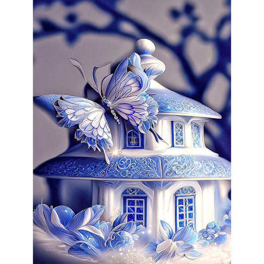 Blue Butterfly House - Full Square Drill Diamond Painting 30*40CM