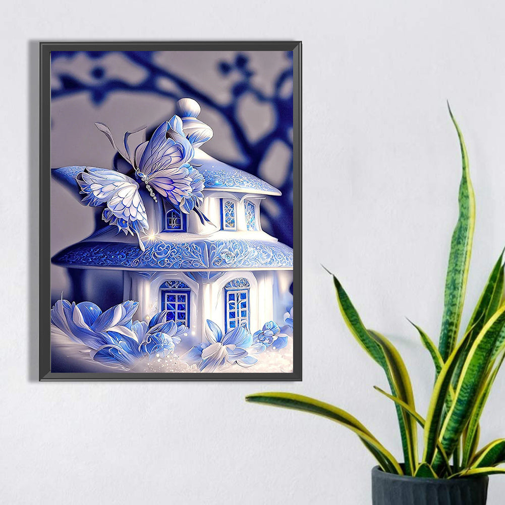 Blue Butterfly House - Full Square Drill Diamond Painting 30*40CM