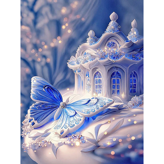 Blue Butterfly House - Full Square Drill Diamond Painting 40*50CM