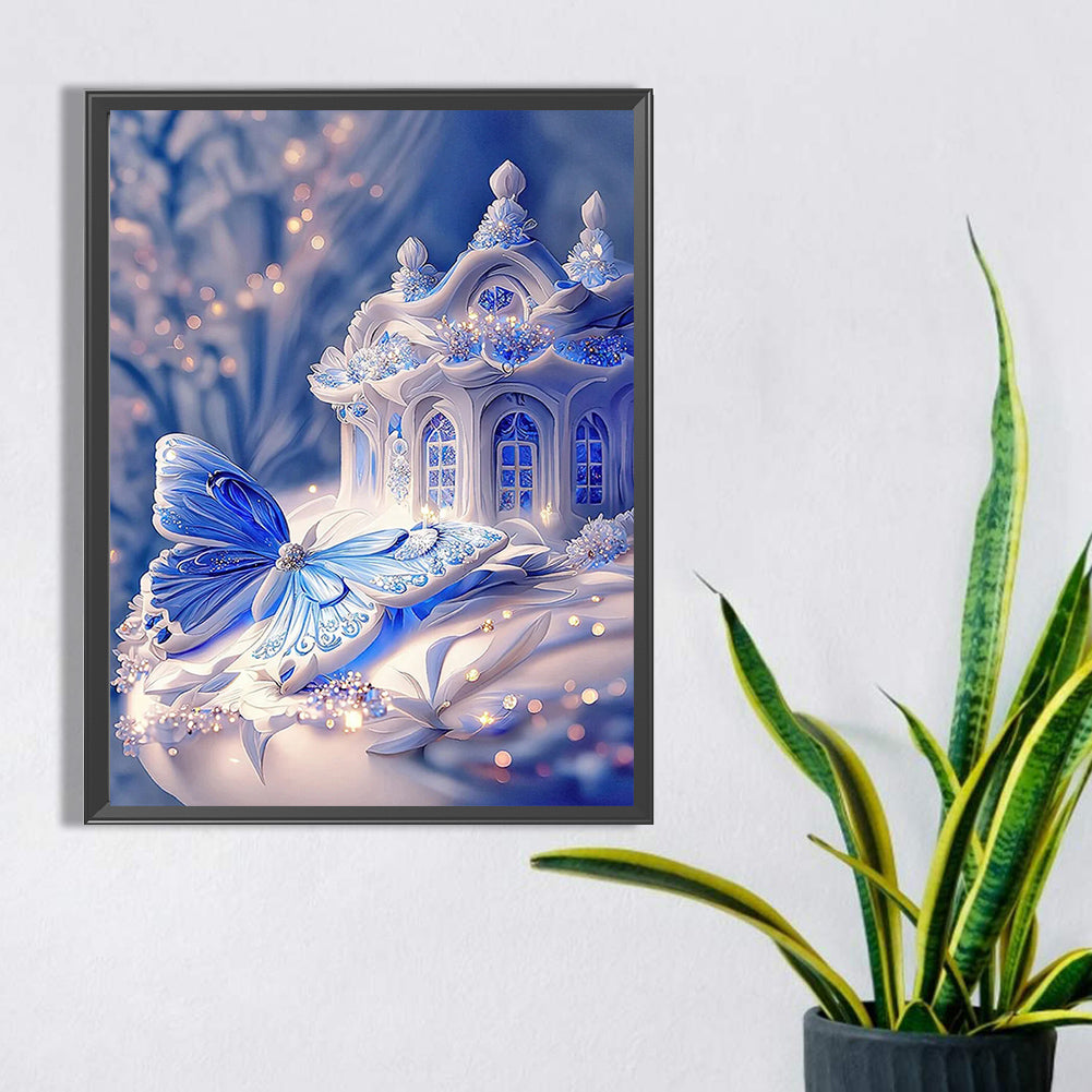 Blue Butterfly House - Full Square Drill Diamond Painting 40*50CM