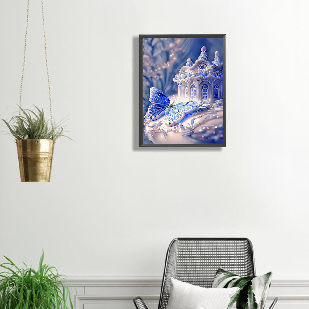 Blue Butterfly House - Full Square Drill Diamond Painting 40*50CM