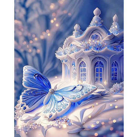 Blue Butterfly House - Full Square Drill Diamond Painting 40*50CM