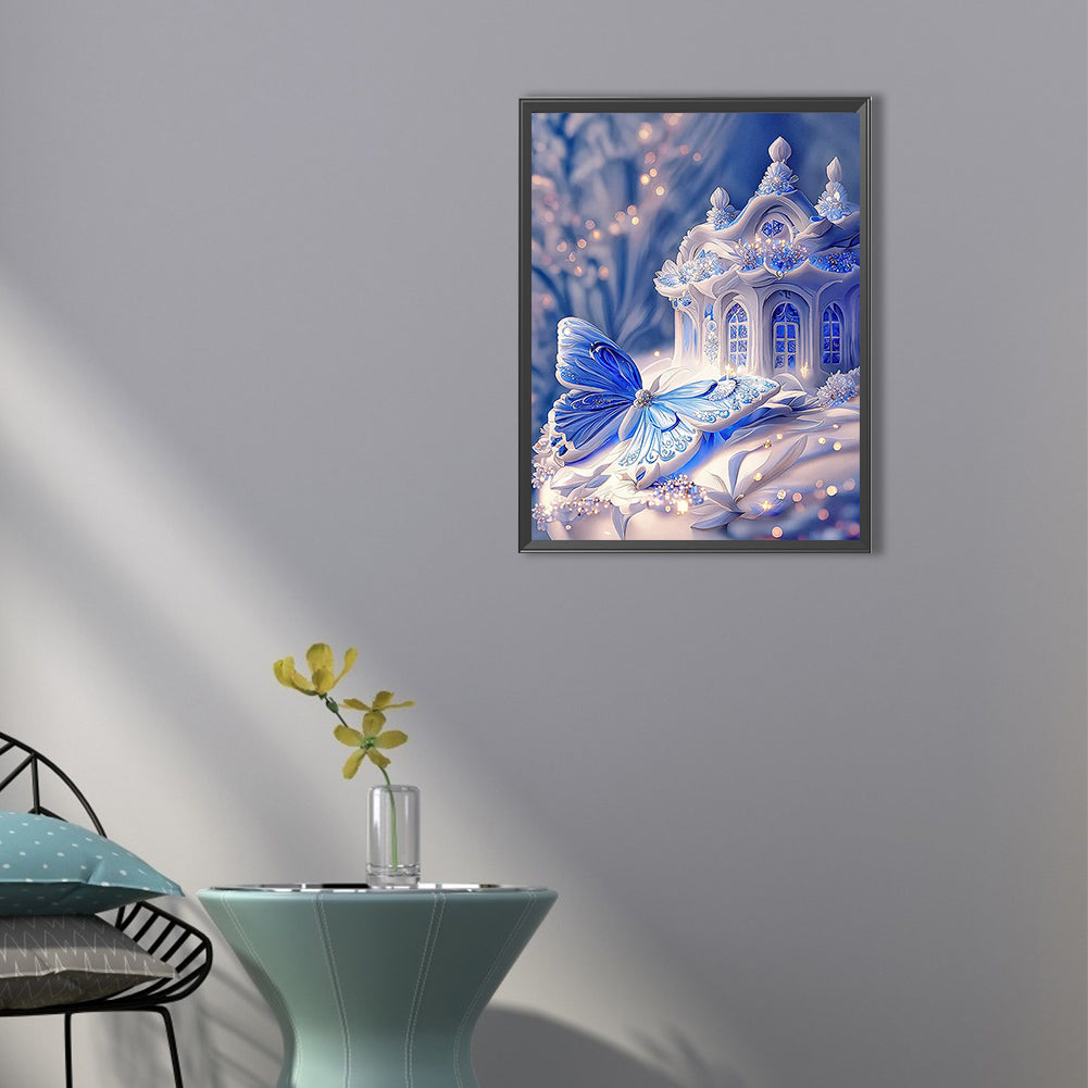 Blue Butterfly House - Full Square Drill Diamond Painting 40*50CM